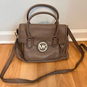 Michael Kors Pebbled Leather Satchel in Taupe Brown with Gold Hardware